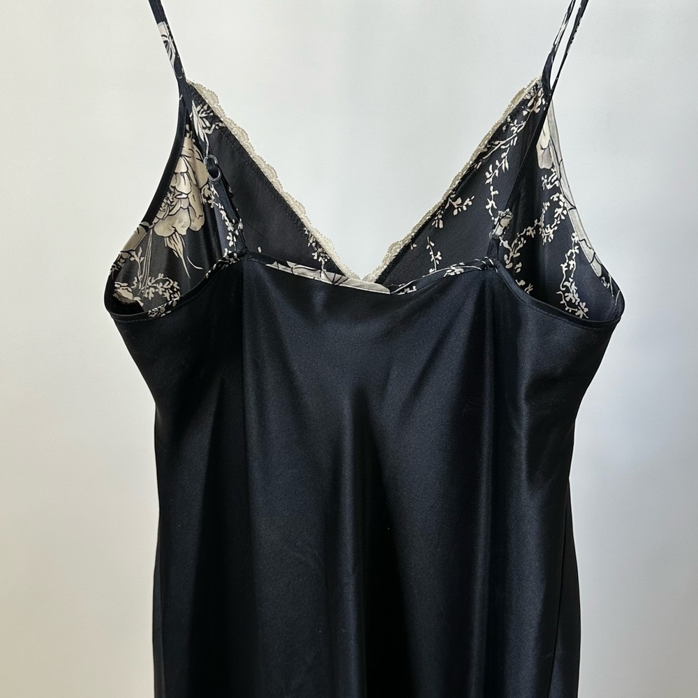 VINTAGE 90s Satin Slip Dress Black Floral With Lace Size- Small, also fits a M - Picture 10 of 13